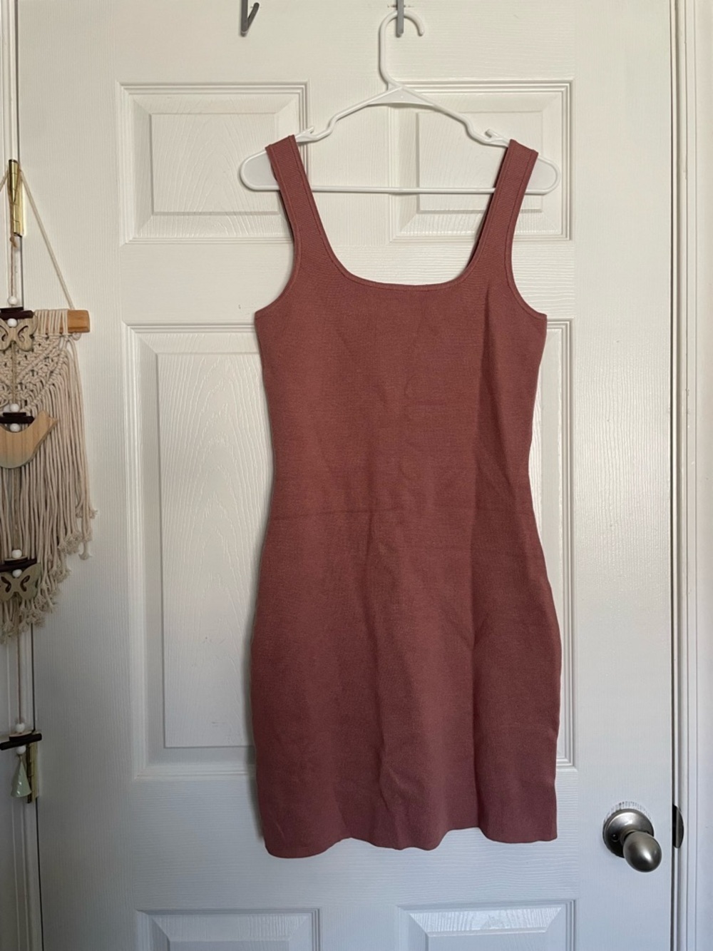 Abercrombie and Fitch Womens L Tall Sleeveless Square-Neck Knit Tank Dress Mauve